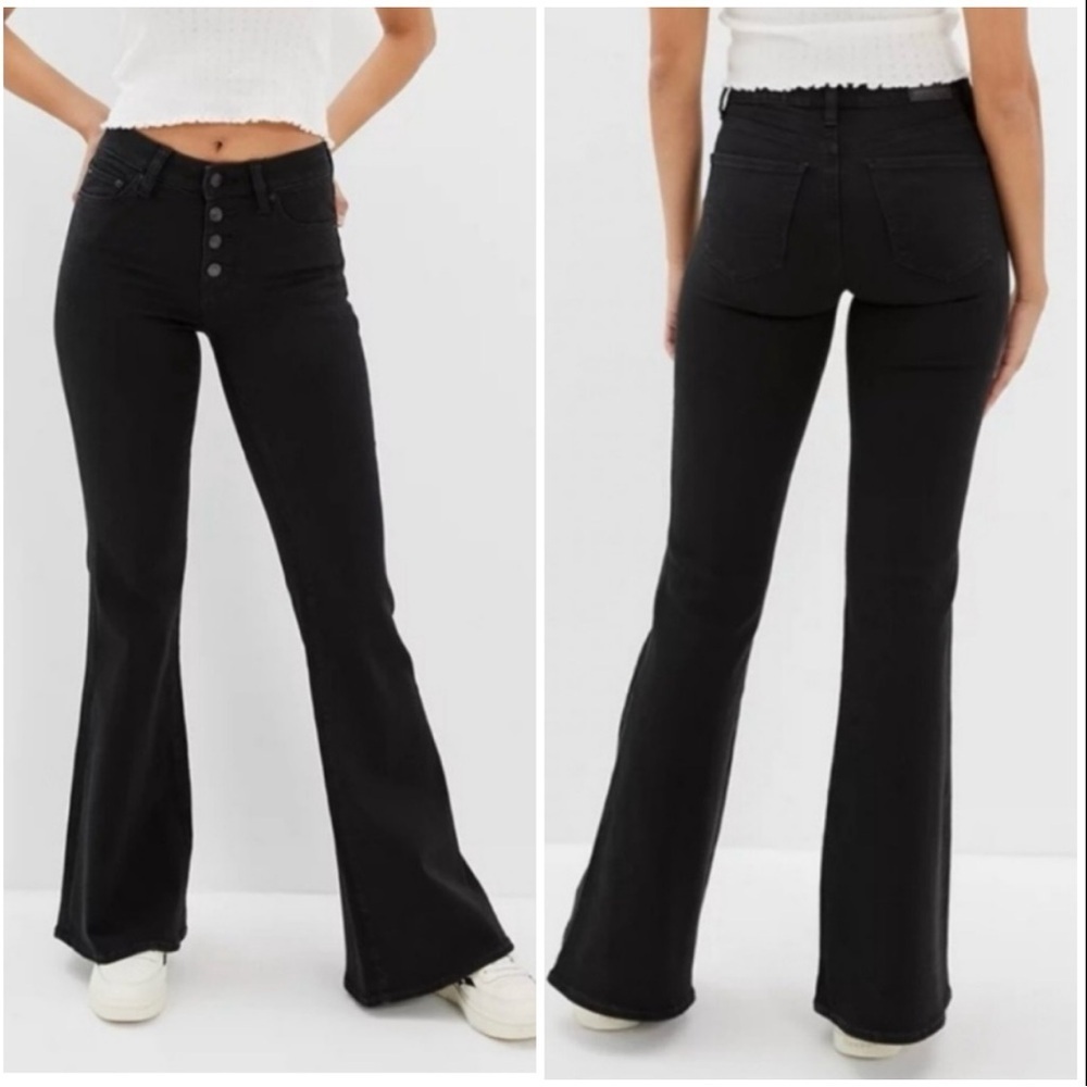 American Eagle Festival Flare Jeans Black Button Fly Size 18